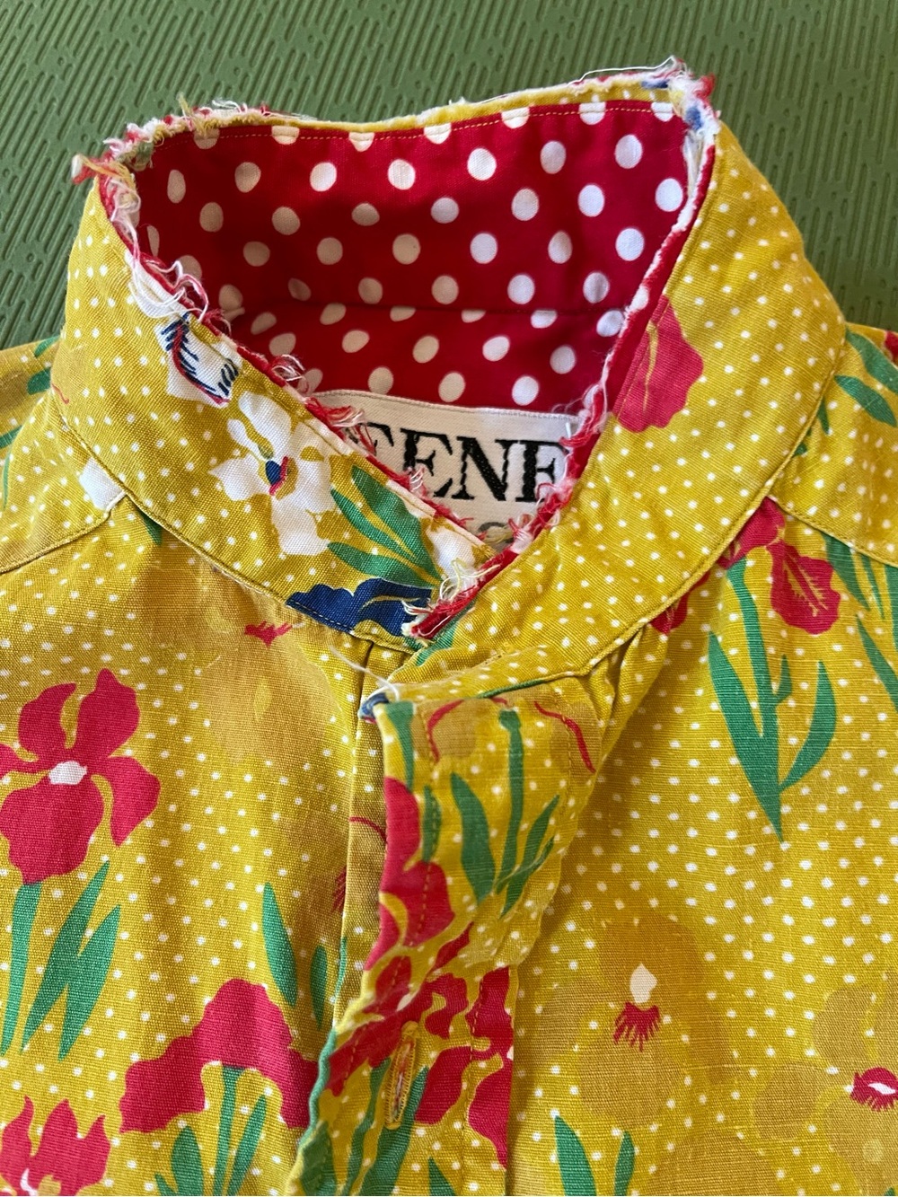 Beene Bazar Vintage Y2K Mustard Yellow Floral Polka Dots Button-Up Shirt - Picture 8 of 13